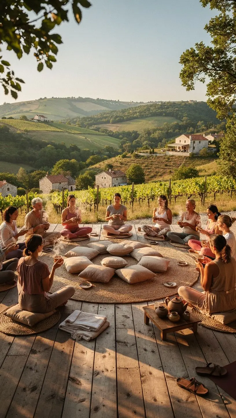 Zeleni čaj s biljkama u mirnom okruženju, idealan za opuštanje i smanjenje stresa.